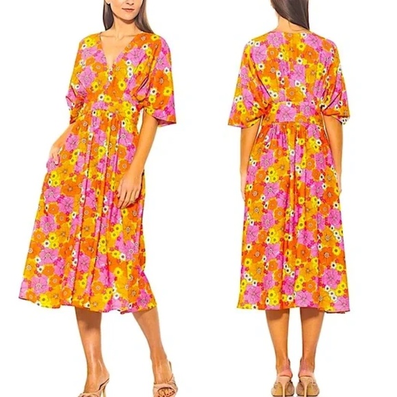 Alexia Admor Floral Dress August Draped Fit & Flare Midi Dress Garden Party 10 - Picture 1 of 7